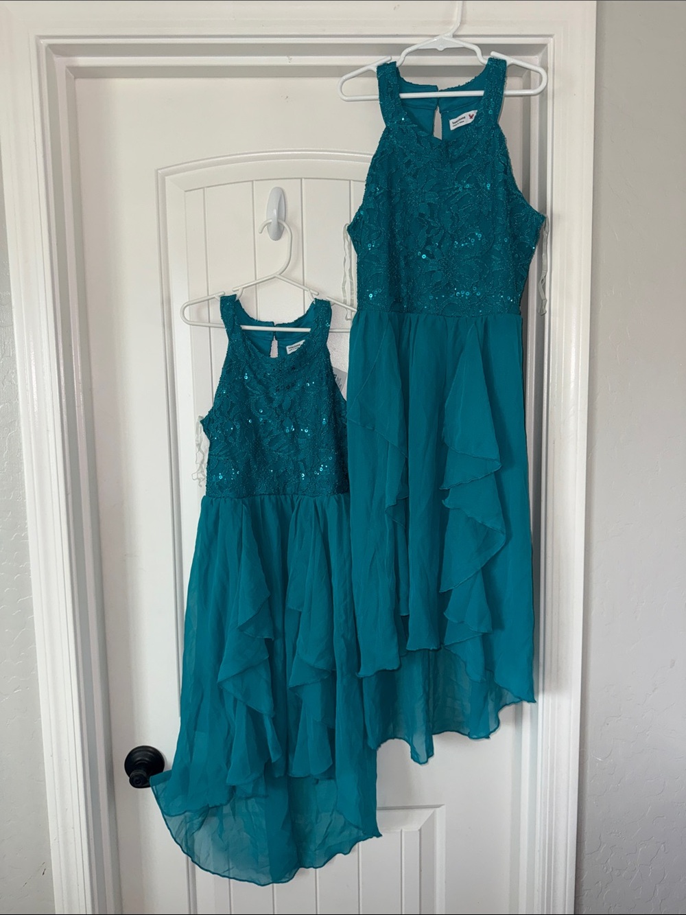 New Girls Teal High-Low Lace & Chiffon Party Dress set of 2 —sz 8 and 12